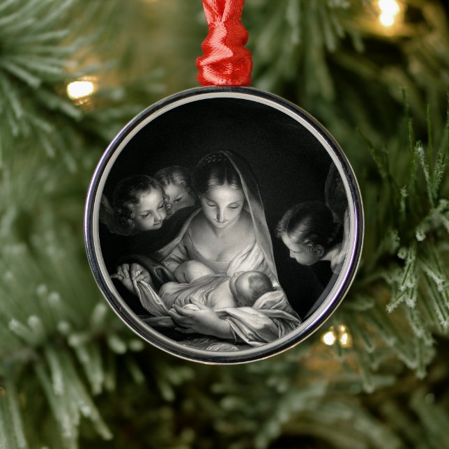 Adorno Metálico Natividad Niño Jesús Virgen María Angelo Blanco Ne (Árbol)