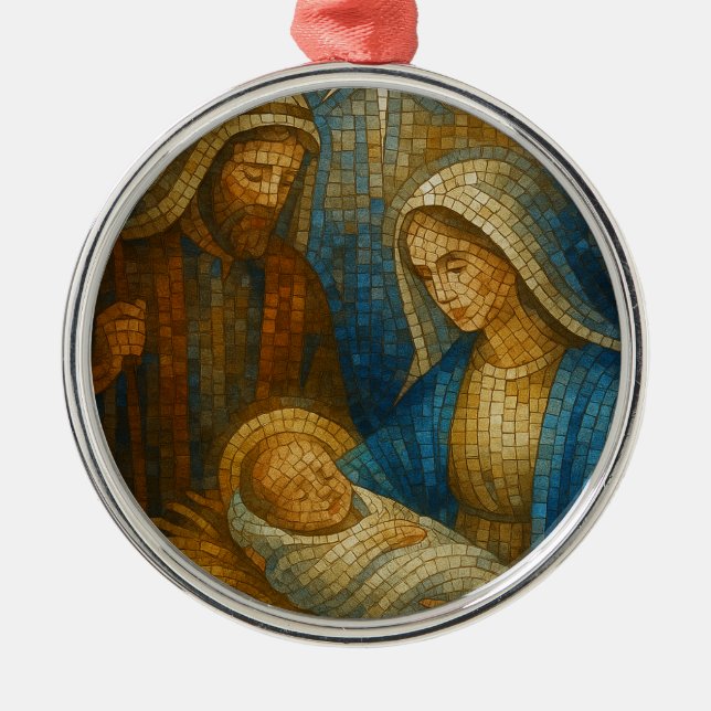 Adorno Metálico Nativity Stained Glass Mosaic | Holy Family  (Frente)
