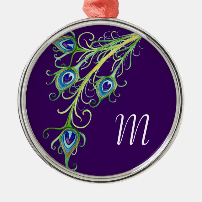 Adorno Metálico Naufragio de plumas de pavo real de estilo Art Dec (Frente)