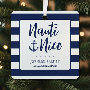 Adorno Metálico Nauti o Buena Tirada de Ancla Rayada Feliz Navidad