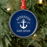 Adorno Metálico Nautical Lake House Anchor Family Name Blue<br><div class="desc">Nautical Lake House Anchor Family Name Navy Blue Ornament</div>