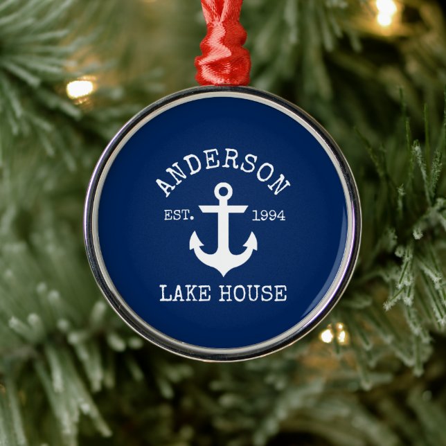 Adorno Metálico Nautical Lake House Anchor Family Name Blue (Árbol)