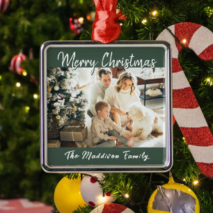 Adorno Metálico Navidad Alegre Escritura Festiva Verde Foto Famili