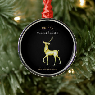 Adorno Metálico Navidad Alegre Minimalista Reno de Oro Negro
