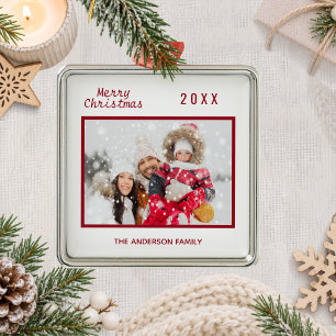 Adorno Metálico Navidad blanco rojo foto familia 