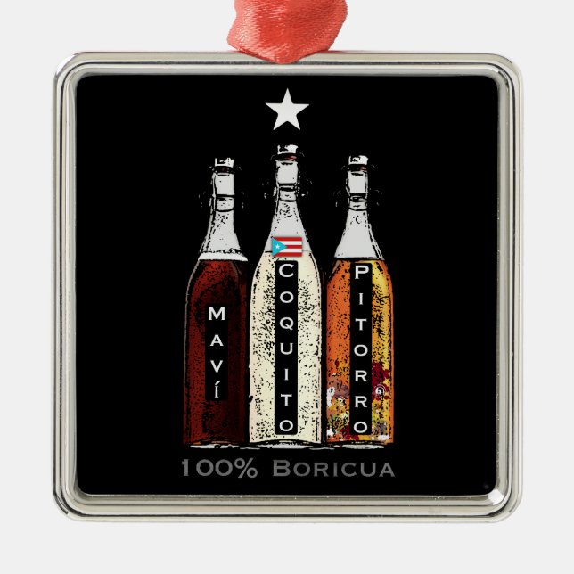 Adorno Metálico Navidad Boricua Puerto Rico Bebidas tradicionales (Frente)