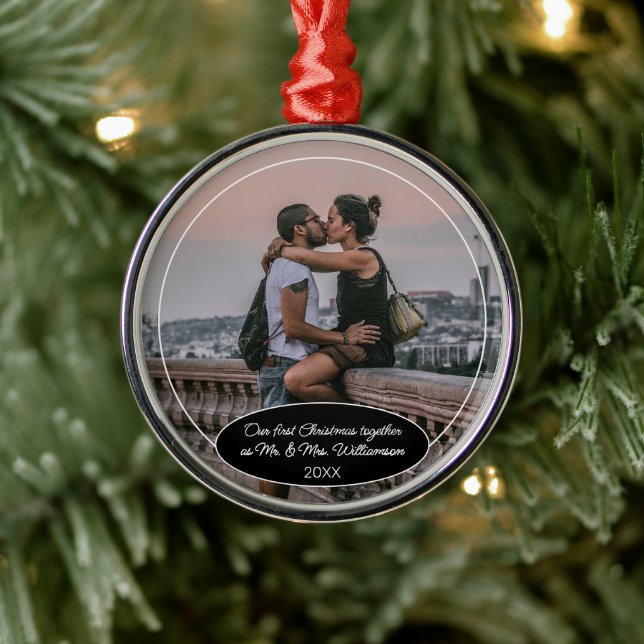 Adorno Metálico Navidad clásica elegante personalizada pareja foto (Árbol)