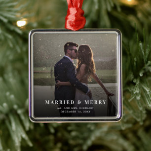 Adorno Metálico Navidad con foto de boda feliz y casados