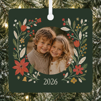Adorno Metálico Navidad con Foto Familiar Floral Folclórica Person