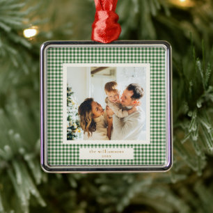 Adorno Metálico Navidad con foto personalizada de cuadros gingham 