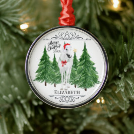Adorno Metálico Navidad de Acuarela de Caballo Personalizada