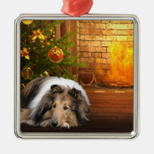Adorno Metálico Navidad del collie