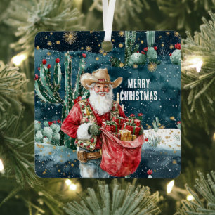 Adorno Metálico Navidad del vaquero occidental de Santa Claus