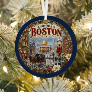 Adorno Metálico Navidad en Boston Recuerdo de Viaje Vintage