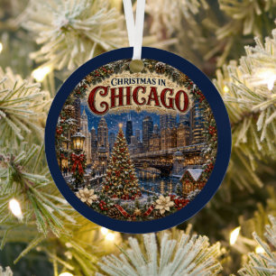 Adorno Metálico Navidad en Chicago Recuerdo de Viaje Vintage