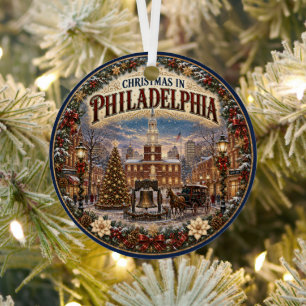 Adorno Metálico Navidad en Filadelfia Recuerdo de Viaje Vintage