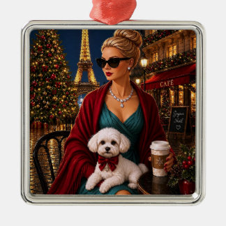 Adorno Metálico Navidad en París, Vacaciones de Caniche