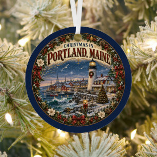 Adorno Metálico Navidad en Portland ME Recuerdo de viaje vintage