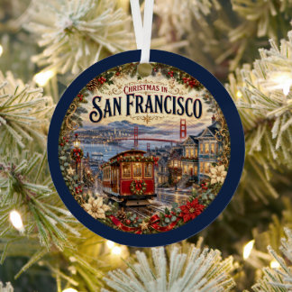 Adorno Metálico Navidad en San Francisco Recuerdo de viaje vintage