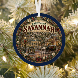 Adorno Metálico Navidad en Savannah Recuerdo de Viaje Vintage