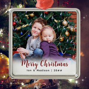 Adorno Metálico Navidad Feliz con Foto Familiar Personalizada