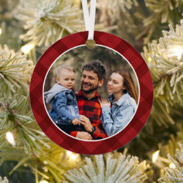 Adorno Metálico Navidad Foto Cuadro Escocés Rojo