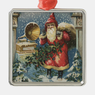 Adorno Metálico Navidad GreetingSanta y tocadiscos