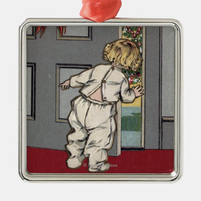 Adorno Metálico Navidad GreetingsKid que mira a escondidas para (Frente)
