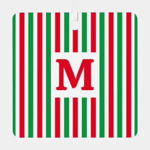 Adorno Metálico Navidad Inicial Simple a Rayas Rojas y Verdes