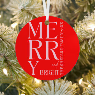 Adorno Metálico Navidad moderna alegre y brillante roja y rosa 202