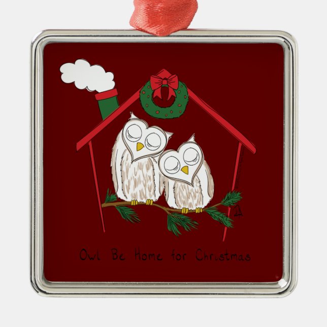 Adorno Metálico Navidad Owl Be Home Cute (Frente)