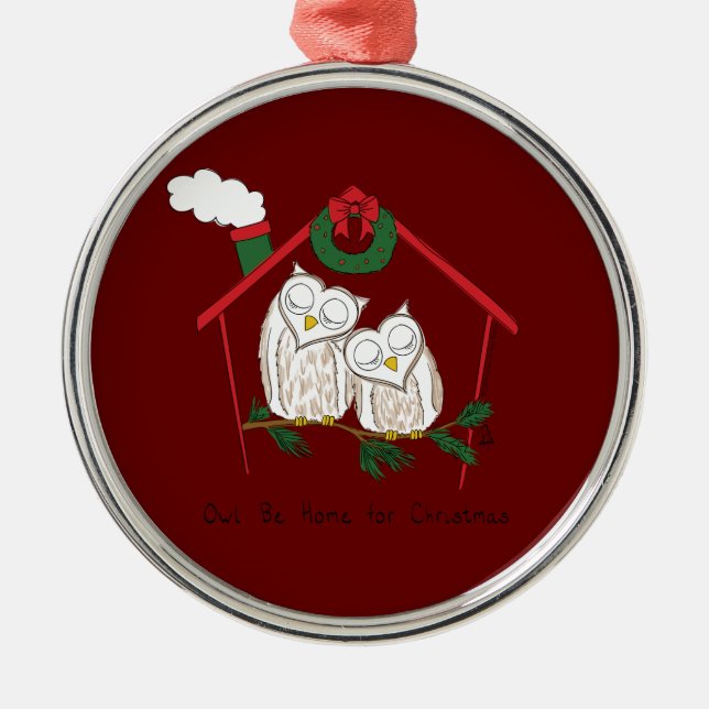 Adorno Metálico Navidad Owl Be Home Cute (Frente)
