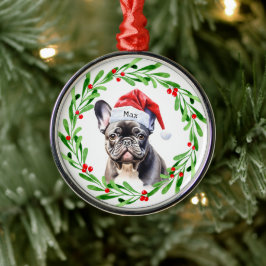 Adorno Metálico Navidad Perro Negro Bulldog francés Santa