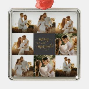 Adorno Metálico Navidad Personalizada de Boda Feliz y Casada
