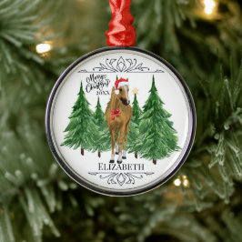 Adorno Metálico Navidad personalizada en acuarela de caballo