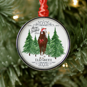 Adorno Metálico Navidad personalizada en acuarela de caballo perso
