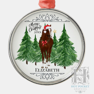 Adorno Metálico Navidad personalizada en acuarela de caballo perso