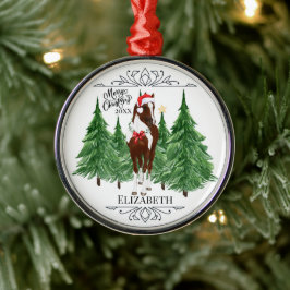 Adorno Metálico Navidad personalizada en acuarela de caballo perso