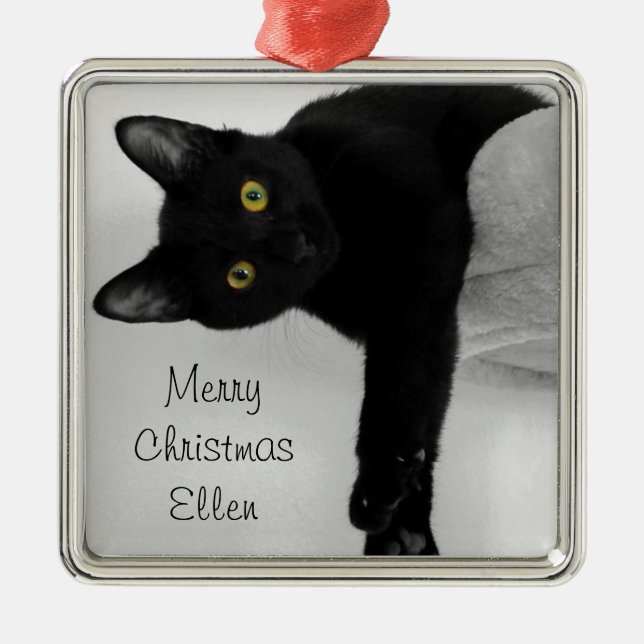 Adorno Metálico Navidad personalizado del gato negro (Frente)