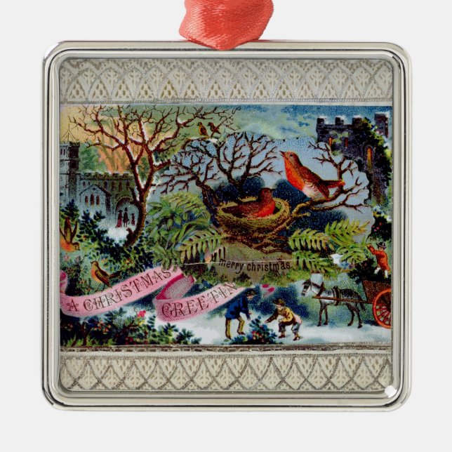 Adorno Metálico Navidad que saluda, postal del Victorian (Frente)