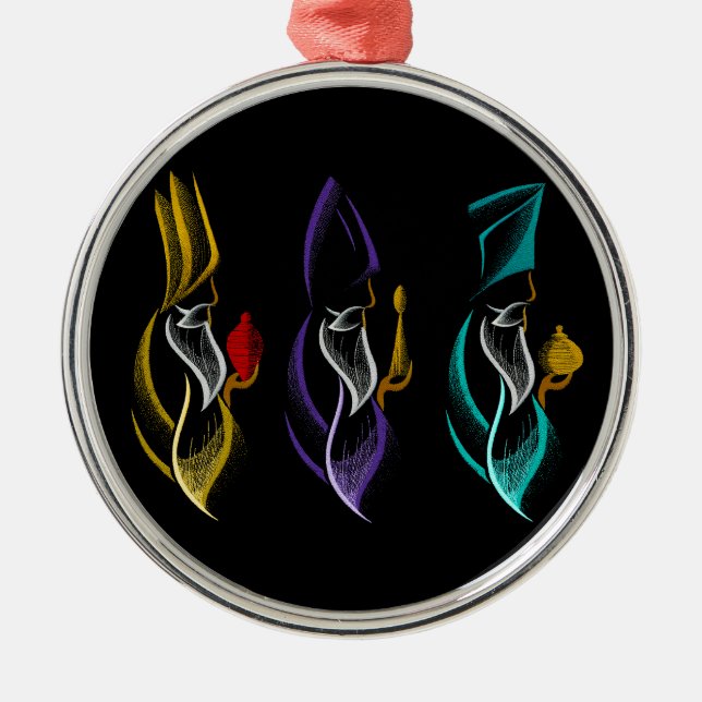 Adorno Metálico Navidad Reyes Magos estilo bordado (Frente)