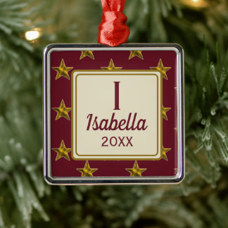 Adorno Metálico Navidad Rojo Estrella Dorada Monograma Inicial Fie