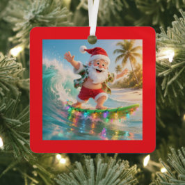 Adorno Metálico Navidad Tropical Surfing Santa