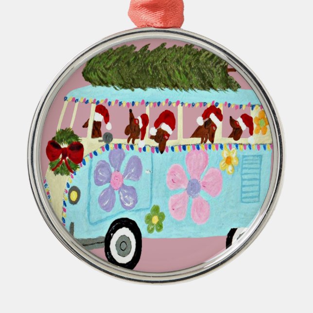 Adorno Metálico Navidad Van de Santas del Dachshund (Frente)