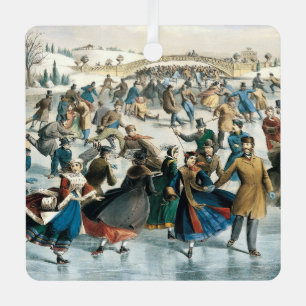 Adorno Metálico Navidad Victoriana Central Park Currier & Ives