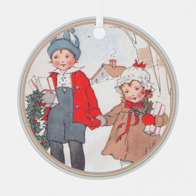 Adorno Metálico Navidad Vintage Niño Niña Fiesta (Anverso)