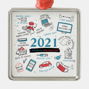 Adorno Metálico Navidades 2021 Vacuna Covid Año Keepsake