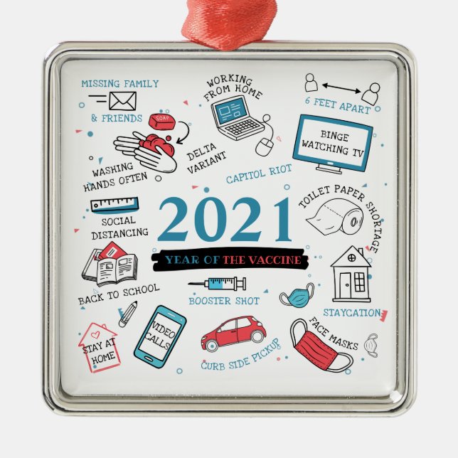 Adorno Metálico Navidades 2021 Vacuna Covid Año Keepsake (Frente)