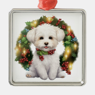 ADORNO METÁLICO NAVIDADES ADORABLES BICHON FRISE DOG WREATH