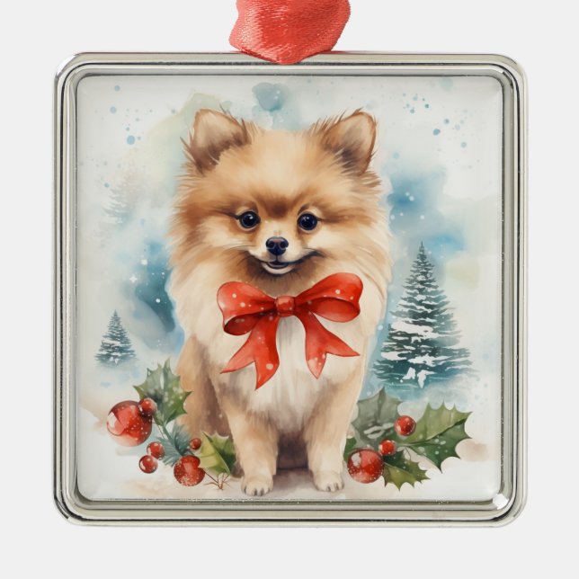 ADORNO METÁLICO NAVIDADES ADORABLES DE VACACIONES POMERANIAN PUPPY (Frente)